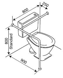 BT10 - Toilet Grab Rail with Back Wall Support - Concealed Flanges