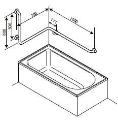 BT22 - Corner Mounted Bath Assisted Grab Rail - Concealed Flanges