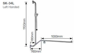 SK34 - 2.0 Meter Chrome Shower Kit with Corner Grab Rail with Handle