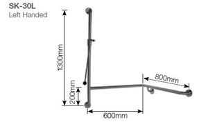 SK30 - 2.0 Meter Chrome Shower Kit with Corner Grab Rail with Handle