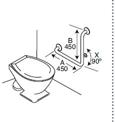 BAM46 - Ambulant Disability Rail 90 Degree Bend with T-Leg - CleanSeal™ Flanges