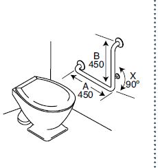 BAM46 - Ambulant Disability Rail 90 Degree Bend with T-Leg - CleanSeal™ Flanges