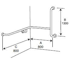 BT30 - Corner Shower Grab Rail with Vertical Bar - Concealed Flange