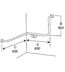 BT33 - L-Shape Corner Shower Grab Rail with Angle - Concealed Flanges