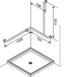 BT34 - T-Shaped Corner Shower Grab Rail - Left Hand